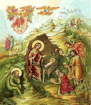 Икона Рождества Христова с золочением поталью, 05016-УЛ