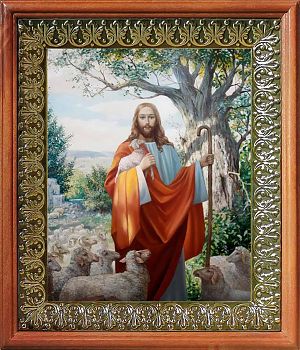 Икона Спасителя Добрый Пастырь в киоте | Размер 13х16 см | 42003-8 (02С10)
