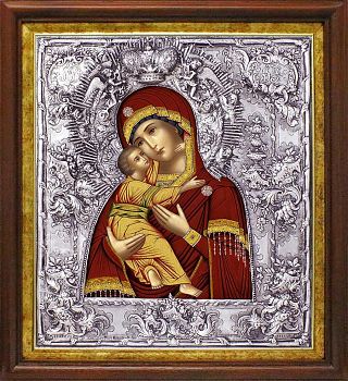 Икона Божией Матери "Владимирская" в посеребренной ризе (окладе) в басменном киоте, Р-20К