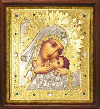 Икона Божией Матери "Корсунская" в посеребренной ризе (окладе) с золочением в басменном киоте, Р-94.7К (2)