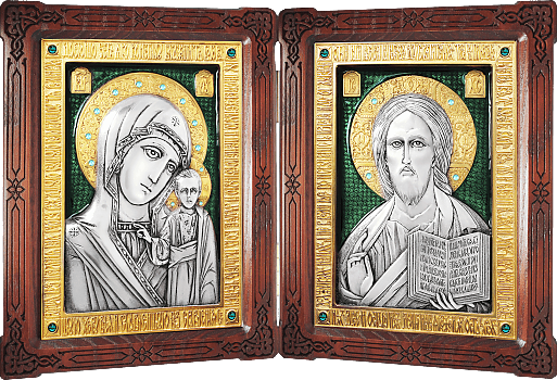 Купить православную икону - Венчальный складень - Спаситель, Казанская икона Божией Матери, А83-7