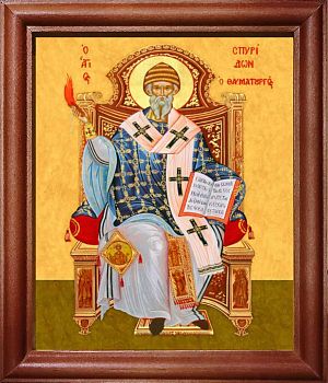 Икона Спиридона епископа Тримифунтского в киоте | Размер 13х16 см | 42003-22 (09С8)
