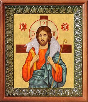 Икона Спасителя Добрый Пастырь в киоте | Размер 13х16 см | 42003-8 (02002)