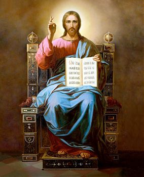 Икона Господа Иисуса Христа "Господь на Троне", 02000 - Купить полиграфическую икону на холсте