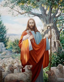 Икона Господа Иисуса Христа "Добрый Пастырь", 02С10 - Купить полиграфическую икону на холсте