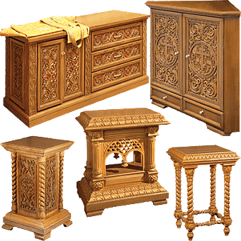 Столы панихидные, литийные, алтарные, тумбы (кружки)