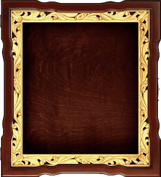 Киот "Фигурный с рамкой "Сусальное золото, пропильная резьба "Бутон" (рамка 32). Киот для иконных досок под размер 27 x 31 по цене от производителя, 11226-16