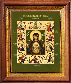 Икона Богоматери Знамение Курская-Коренная в киоте | Размер 13х16 см | 40200-5 (03025)