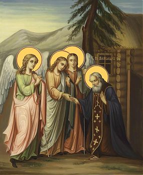 Икона святого Александра Свирского со Святой Троицей, 09А4 - Купить полиграфическую икону на холсте