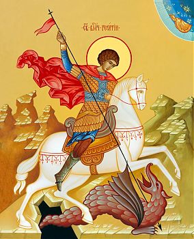 Икона святого Георгия Победоносца, великомученика, воина, 09Г4 - Купить полиграфическую икону на холсте