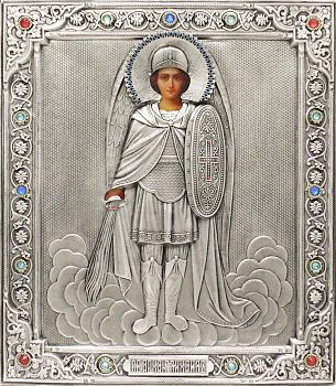 Икона Святого Архангела Михаила в посеребренной ризе (окладе) под старину 19 век, Р-230.2