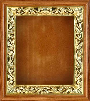 Пенал с рамкой "Сусальное золото, пропильная резьба "Бутон" (профиль 40). Киот для иконных досок под размер 21 x 25 см по цене от производителя, 11201-22