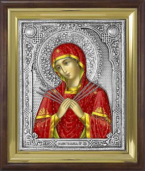 Икона Божией Матери "Семистрельная" в посеребренной ризе (окладе), Р-132К