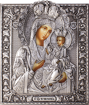 Икона Божией Матери "Черниговская" в посеребренной ризе (окладе), Р-215