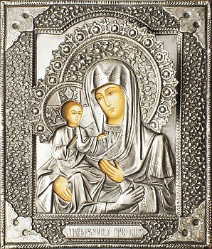 Икона Божией Матери "Троеручица" в посеребренной ризе (окладе), Р-228