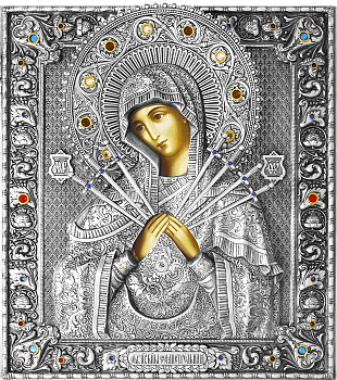 Икона Божией Матери "Семистрельная" в посеребренной ризе (окладе), Р-63.2