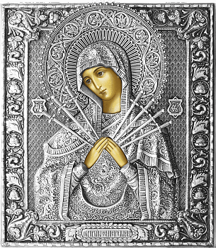 Икона Божией Матери "Семистрельная" в посеребренной ризе (окладе), Р-63
