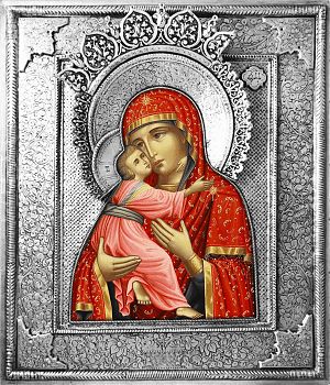 Икона Божией Матери "Владимирская" в посеребренной ризе (окладе), Р-69