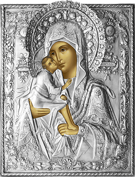 Икона Божией Матери "Донская" в посеребренной ризе (окладе), Р-90