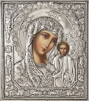 Икона Божией Матери "Казанская" в посеребренной ризе (окладе), Р-81