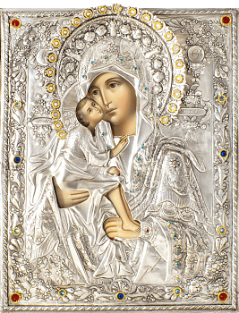 Икона Божией Матери "Донская" в посеребренной ризе (окладе), Р-90.2