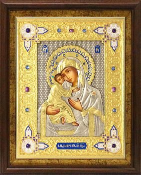Икона Божией Матери "Владимирская" в посеребренной ризе (окладе) с золочением, Р-113.7К