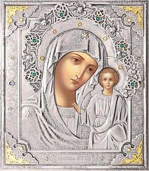 Икона Божией Матери "Казанская" в посеребренной ризе (окладе), Р-140.2