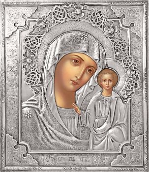 Икона Божией Матери "Казанская" в посеребренной ризе (окладе), Р-140