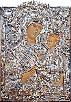 Икона Божией Матери "Тихвинская" в посеребренной ризе (окладе), Р-204.2