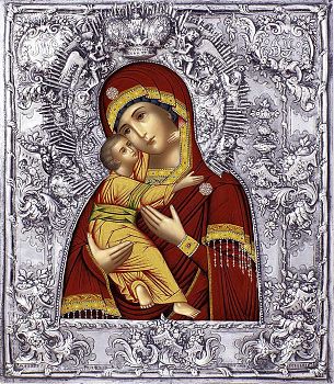 Икона Божией Матери "Владимирская" в посеребренной ризе (окладе), Р-20