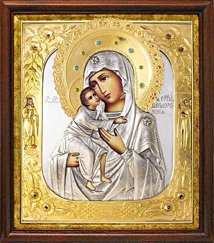 Икона Божией Матери "Феодоровская" в посеребренной ризе (окладе) в киоте, Р-231.7К