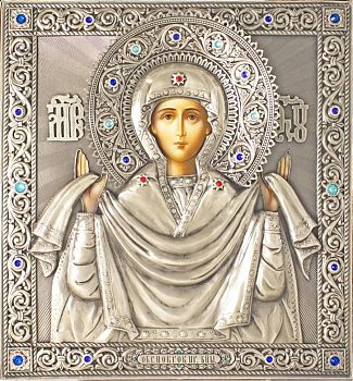 Икона Божией Матери "Покров Пресвятой Богородицы" в посеребренной ризе (окладе) от производителя, Р-239.2