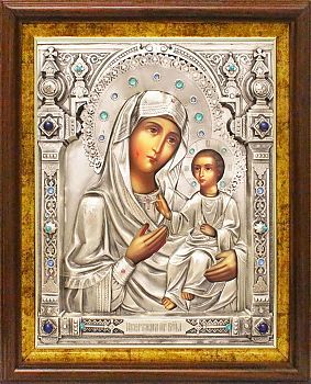 Икона Божией Матери "Иверская" в посеребренной ризе (окладе) в киоте, Р-3.6К