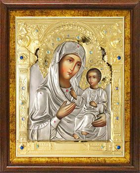 Икона Божией Матери "Иверская" в посеребренной ризе (окладе) в киоте, Р-3.7К