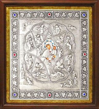 Икона Божией Матери "Неопалимая Купина" в посеребренной ризе (окладе) в басменном киоте, Р-67.2К