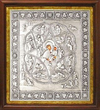 Икона Божией Матери "Неопалимая Купина" в посеребренной ризе (окладе) в басменном киоте, Р-67К