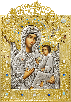 Икона Божией Матери "Тихвинская" в посеребренной ризе (окладе), Р-85.7