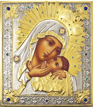 Икона Божией Матери "Корсунская" в посеребренной ризе (окладе) - посеребренная рамка, Р-94.7 (1)