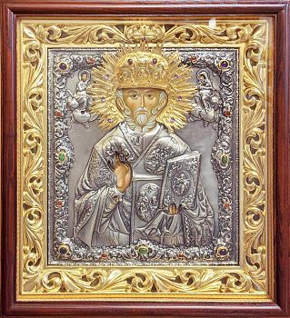 Купить Икону рукописную "Николай Чудотворец", свт. Мирликийский, в драгоценном окладе, 1157