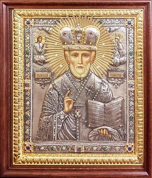 Икона "Николай Чудотворец", свт. Мирликийский в драгоценном окладе, 465