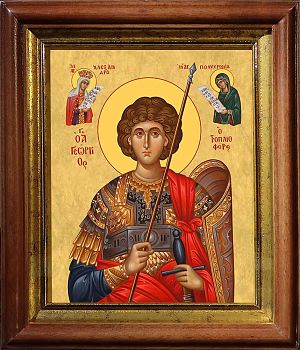 Икона Георгия Победоносца великомученика и воина в киоте | Размер 13х16 см | 40200-5 (09Г6)