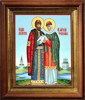 Икона Петра и Февронии Муромских в киоте | Размер 13х16 см | 40200-5 (09ПФ1)