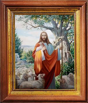 Икона Спасителя Добрый Пастырь в киоте | Размер 13х16 см | 40200-5 (02С10)
