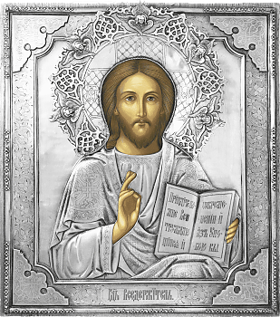 Икона Господа Вседержителя в посеребренной ризе (окладе), Р-141