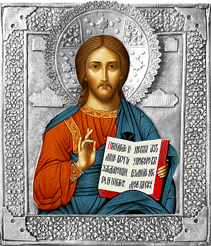 Икона Господа Вседержителя в посеребренной ризе (окладе), Р-9