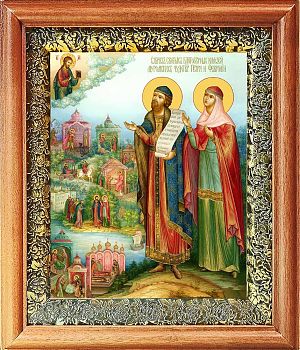 Икона Петра и Февронии Муромских в киоте | Размер 13х16 см | 40200-8 (09084)