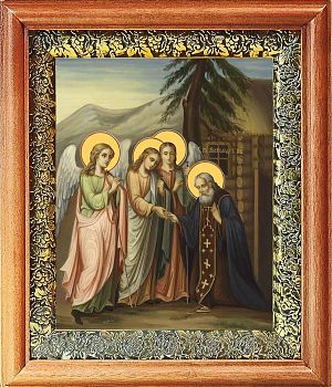 Икона Александра Свирского преподобного с Троицей в киоте | Размер 13х16 см | 40200-8 (09А4)