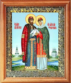 Икона Петра и Февронии Муромских в киоте | Размер 13х16 см | 40200-8 (09ПФ1)