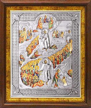 Икона "Воскресение Христово" в посеребренной ризе (окладе) в басменном киоте, Р-17К