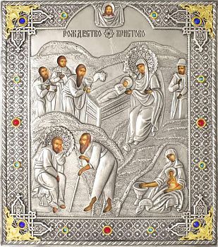 Икона "Рождество Христово" в посеребренной ризе (окладе), Р-19.2